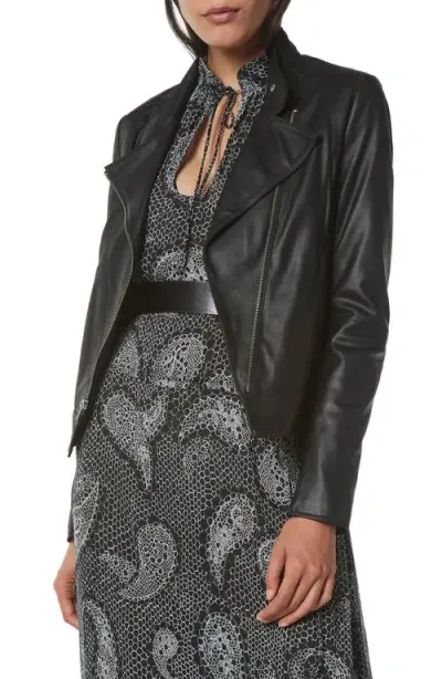 Andrew Marc Asymmetric Leather Moto Jacket In Black