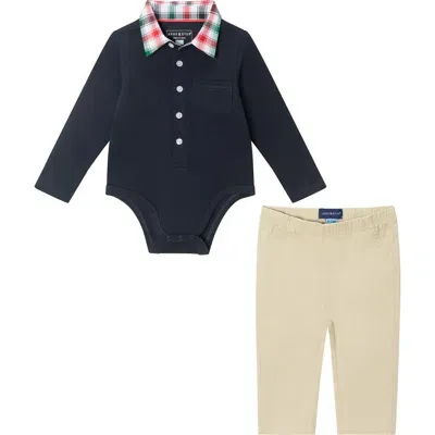 Andy & Evan Babies'  Button-up Bodysuit & Pants Set In Blue/beige