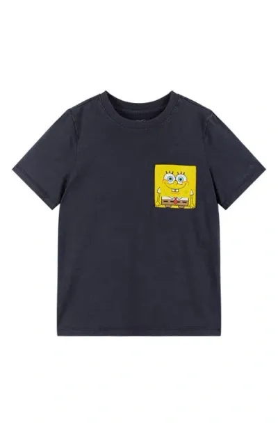 Andy & Evan Kids' Spongebob Squarepants™ Acid Wash Patch Pocket T-shirt In Navy