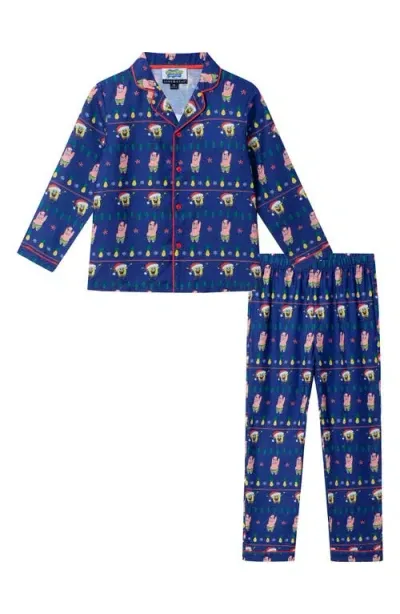 Andy & Evan Kids' Spongebob Squarepants™ Fair Isle Flannel Two-piece Pajamas In Navy