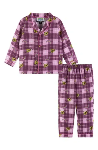 Andy & Evan Kids' Spongebob Squarepants™ Plaid Flannel Two-piece Pajamas In Pink Flannel