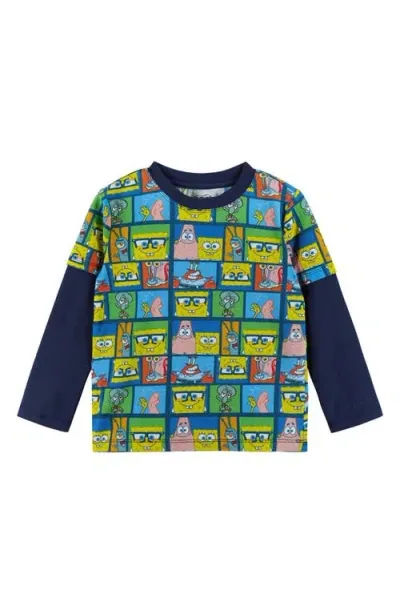 Andy & Evan Kids' Spongebob Squarepants™ Sublimation Layered Graphic T-shirt In Navy