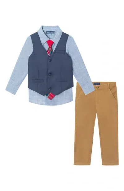 Andy & Evan Kids' Vest, Button-up Shirt, Tie & Pants Set In Chambray