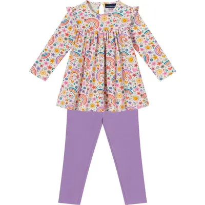 Andy & Evan Babies'  Rainbow Print Cotton Top & Leggings Set In White Multi