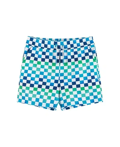 Andy & Evan Kids' Child Boys Ombre Checker Boardshort W/built-in Comfort Stretch Short Liner In Blue Check