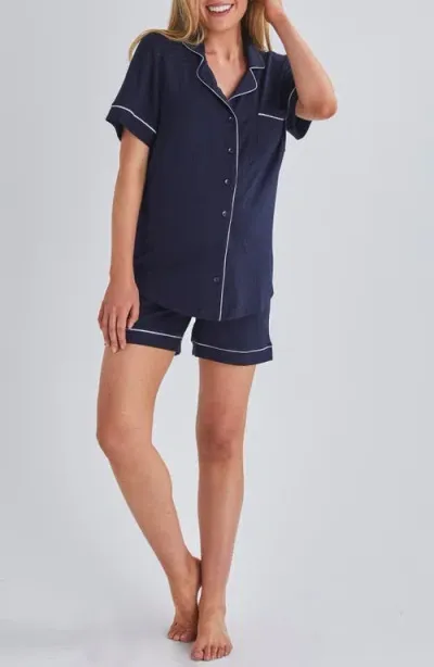 Angel Maternity Piped Maternity/nursing Pajamas In Navy