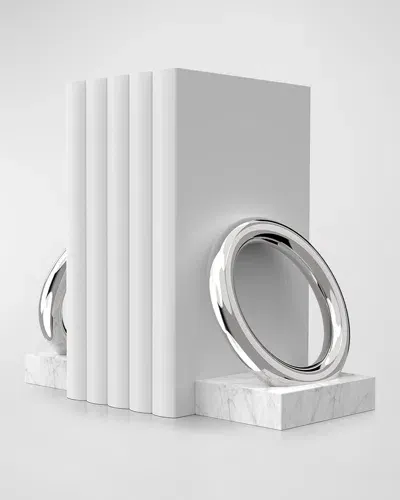 Anna New York Marble Ring Bookends, Set Of 2 In Marble&amp;silver