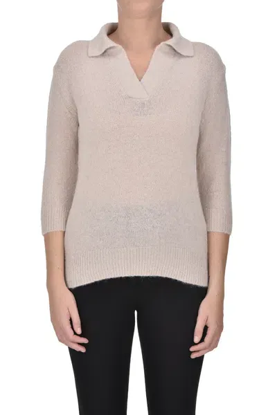 Anneclaire Polo Style Pullover In Pale Pink