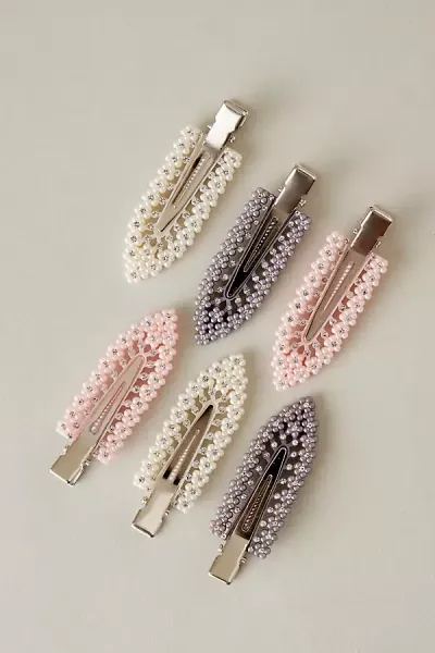 Anthropologie Glitter Creaseless Hair Clips, Set Of 6 In Pink