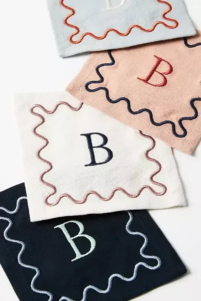 Anthropologie Monogram Cotton Cocktail Napkins, Set Of 4 In Multi