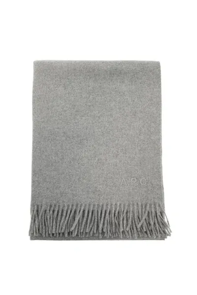 Apc A.p.c. Alix Brodée Wool Scarf In Gray