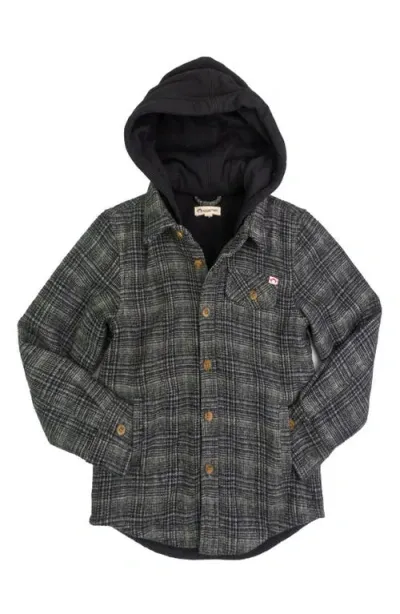 Appaman Kids' Glen Hooded Plaid Flannel Button-up Shirt In Black/moss Plaid