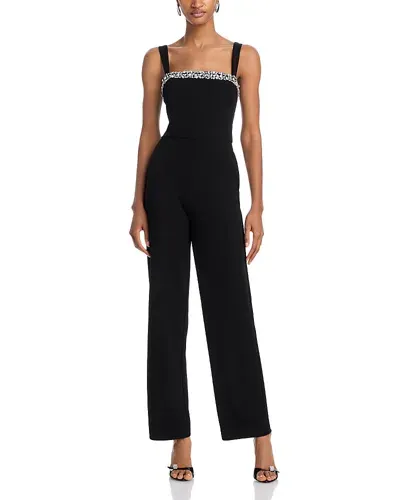 Aqua Crystal Trim Jumpsuit -exclusive In Black