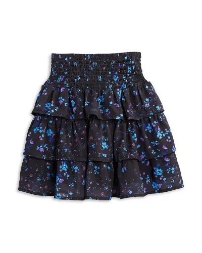 Aqua Girls' Smocked Ruffle Tiered Skirt, Little Kid, Big Kid - Exclusive In Black/purple