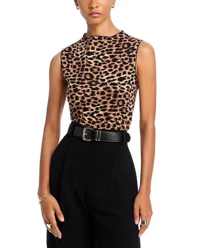 Aqua Leopard Print Mock Neck Tank Top - Exclusive In Black/brown