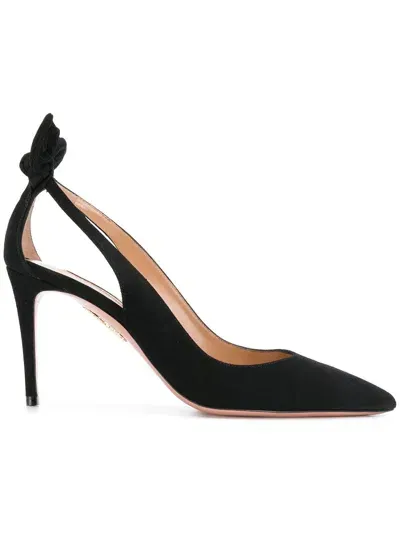 Aquazzura Bow Tie 85 Suede Pumps In Black