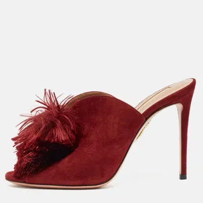 Pre-owned Aquazzura Burgundy Suede Lotus Blossom Mules Size 38