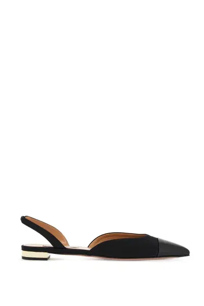 Aquazzura Milanese Leather-trimmed Grosgrain Slingback Flats In Black