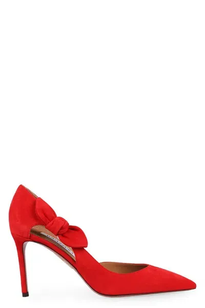 Aquazzura Very Bow Tie Suede Pumps In Red