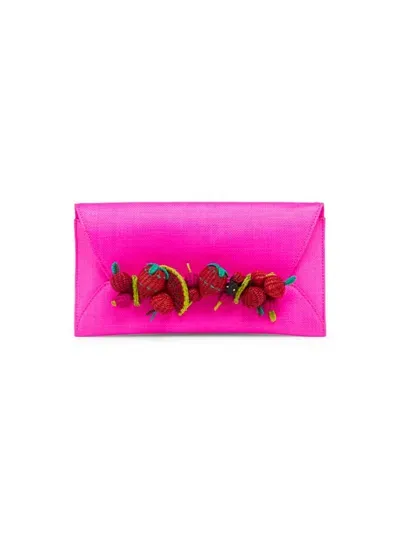 Aquazzura Strawberry Punch Embellished Raffia Clutch In Ultra Pink