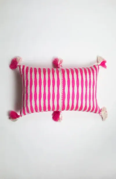 Archive New York Antigua Neon Striped Handwoven Cotton Throw Pillow In Neon Pink And Ivory