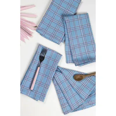 Archive New York Chiapas Handwoven Plaid Cotton Napkins, Set Of 4 In Blue