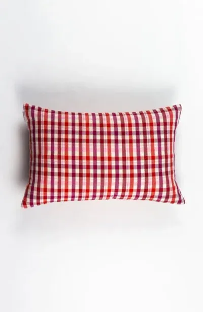 Archive New York Noel Red Plaid Handwoven Cotton Rectangle Throw Pillow In Multi