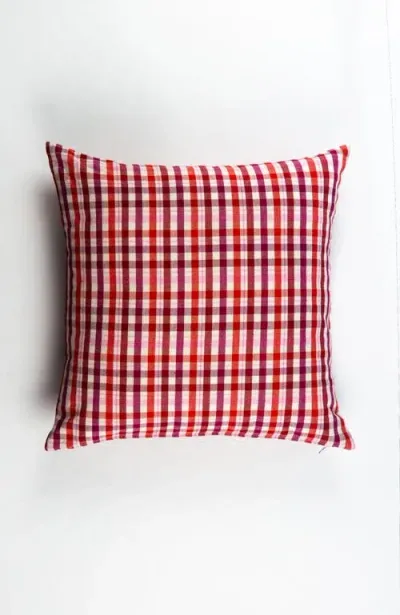 Archive New York Noel Red Plaid Handwoven Cotton Square Throw Pillow In Multi