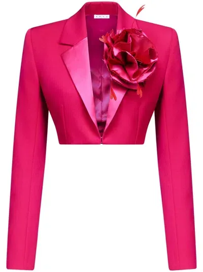 Area Flower Corsage Cropped Blazer In Raspberry