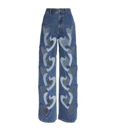 Area Nyc Heart Cut-out Wide-leg Jeans In Blue