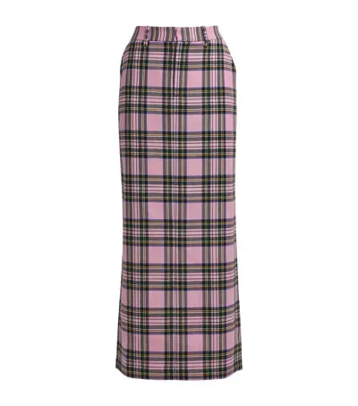 Area Nyc Wool Check Maxi Pencil Skirt In Pink