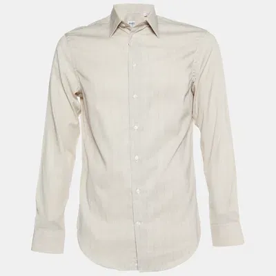 Pre-owned Armani Collezioni Beige Pinstripe Cotton Buttoned Up Shirt S