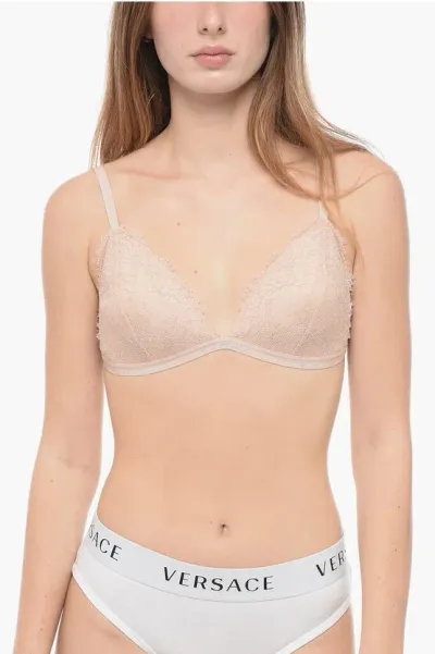 Armani Collezioni Emporio Lace Triangle Bra With Lurex Trims In Neutral