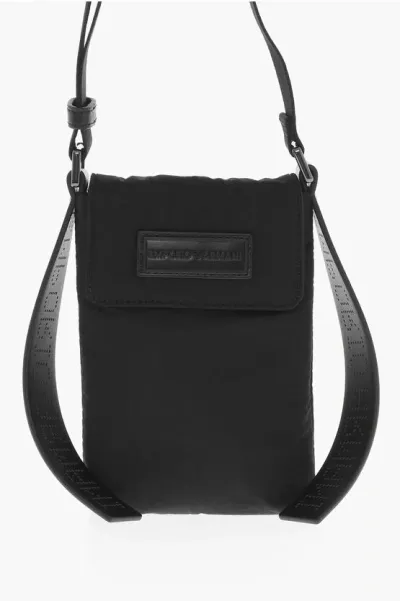 Armani Collezioni Emporio Nylon Shoulder Bag With Vegan Leather In Black