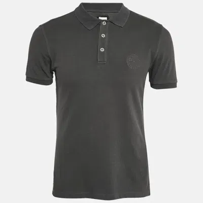 Pre-owned Armani Collezioni Grey Logo Embroidered Cotton Pique Polo T-shirt L