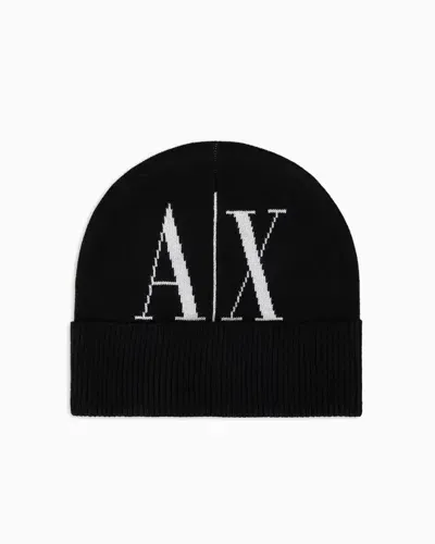 Armani Exchange Beanie Hat With Icon Project Logo In Black