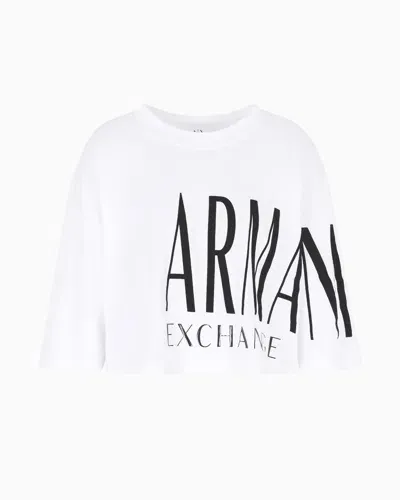 Armani Exchange Cropped T-shirt With Flocked And Shiny Print In White