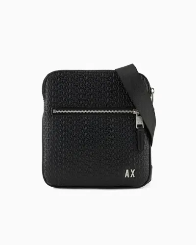 Armani Exchange Flat Shoulder Bag With Embossed Logo On The Entire Surface In Black