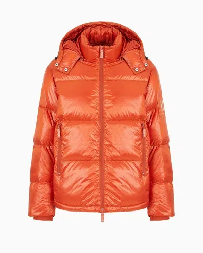 Armani Exchange Full Zip Down Jacket With Hood In Orange