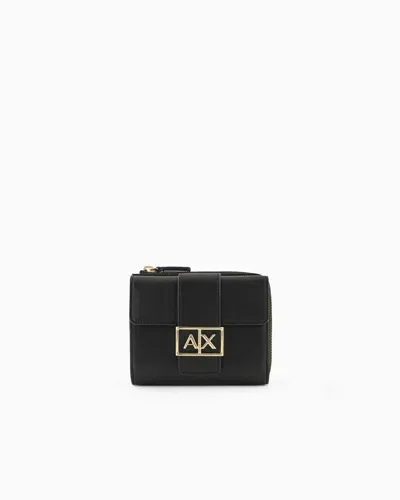 Armani Exchange Gold Monogram Logo Card Holder In Black