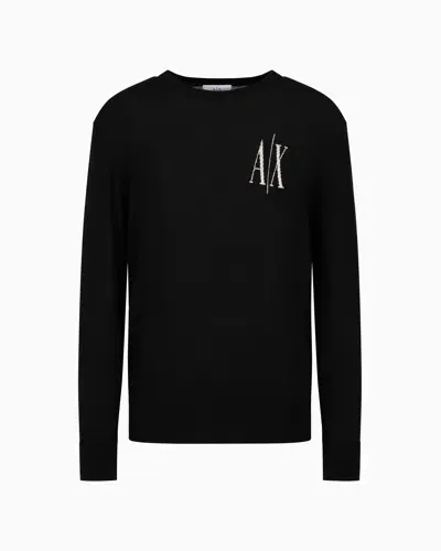 Armani Exchange Icon Project Virgin Wool Crewneck Sweater In Black