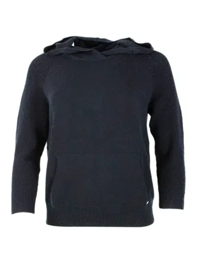 Armani Exchange Knitted Hooded Jumper In Black