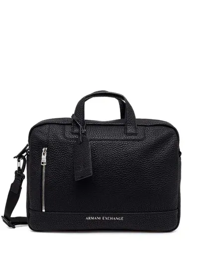 Armani Exchange Logo-print Briefcase In Black