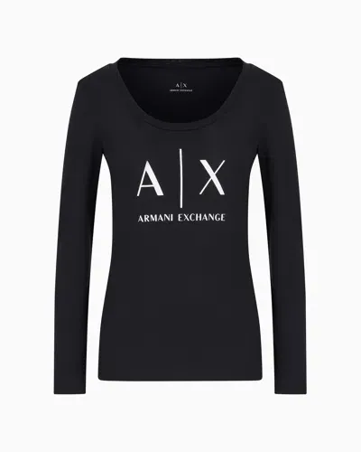 Armani Exchange Pima Cotton Print Long Sleeve T-shirt In Black