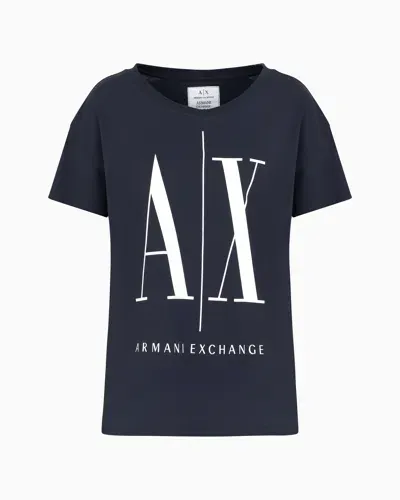 Armani Exchange Relaxed Fit T-shirt With Round Neck And Logo In Blue