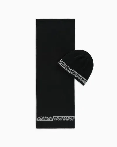 Armani Exchange Set With Scarf And Hat In Black