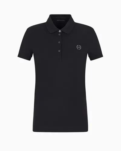 Armani Exchange Slim Fit Piquet Polo With Round Logo In Black