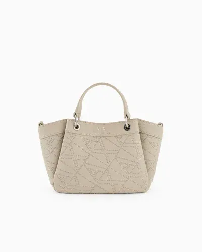 Armani Exchange Small Shopper Bag With Small Stud Monogram In Beige