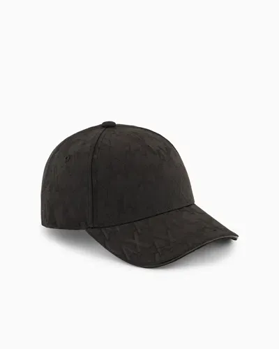 Armani Exchange Visor Hat With Tone-on-tone Monogram In Black