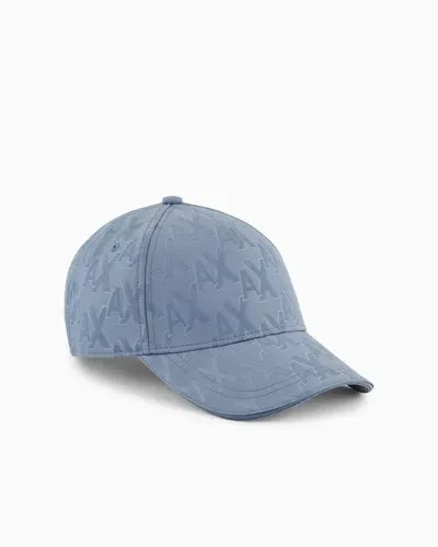 Armani Exchange Visor Hat With Tone-on-tone Monogram In Light Blue